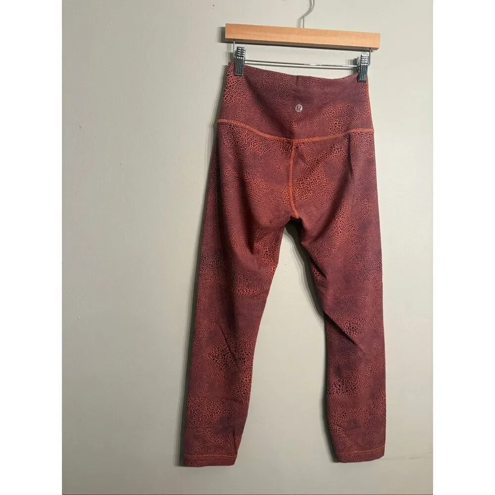 Lululemon Orange‎ Larkspur Crackle Glaze Wunder Train High-Rise Leggings Size 6